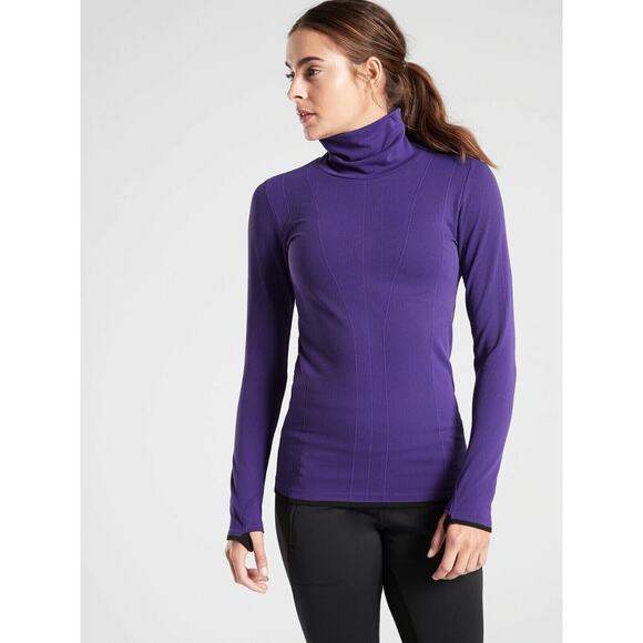 Athleta Flurry Downslope Turtleneck Shirt Women XS Extra Small Base Layer Purple - Picture 1 of 12